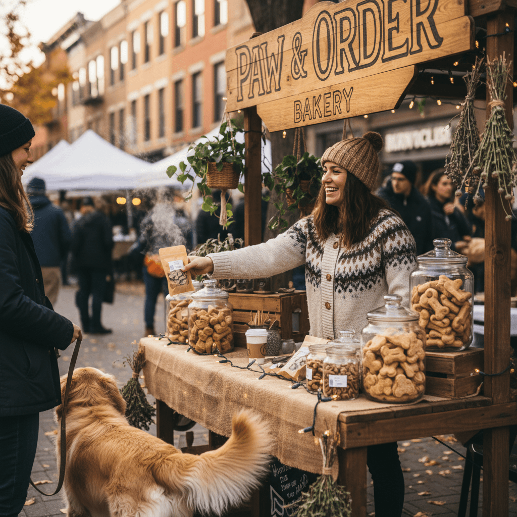 Amy Waddington sharing treats with a customer at an event