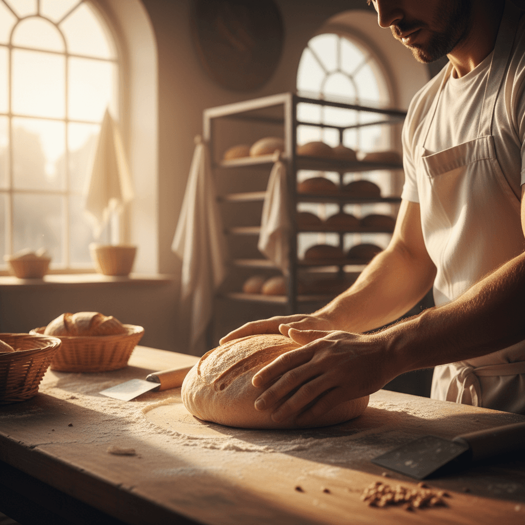 Hands mixing peanut butter and oat dough in a ceramic bowl