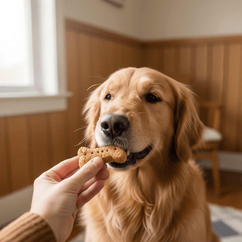 Dehydrated dog treat held in hand with visible natural texture and limited ingredients